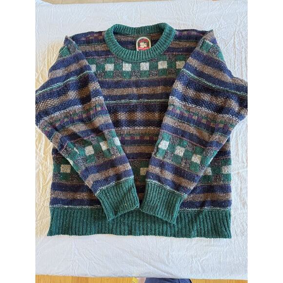 VTG Alps Sweater Men’s Sz M Blue Green Brown Made in USA Crew Neck Wool Blend? - Picture 5 of 8